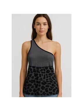 Lululemon Athletica Women's One Shoulder Black & Gray Striped & Leopard Top 4